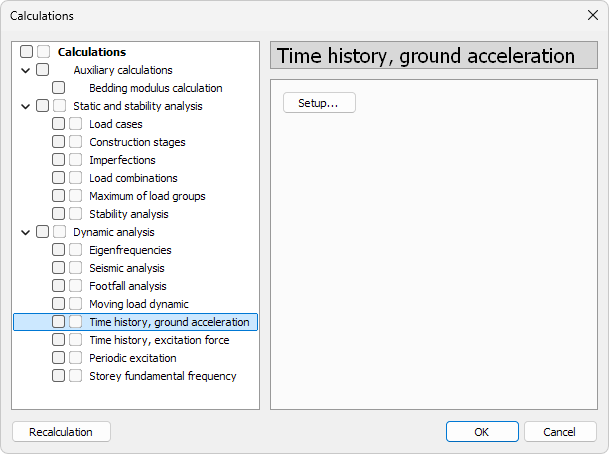 Time history, ground acceleration