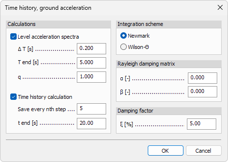 Time history, ground acceleration setup