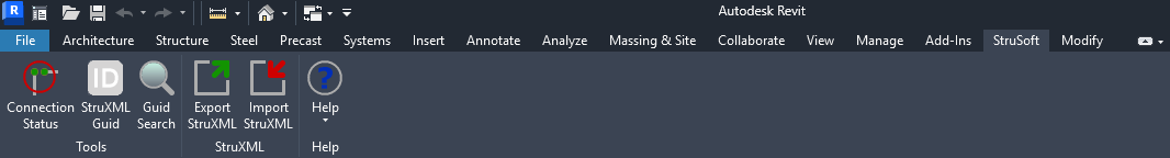 StruSoft Revit Add-In panel in Revit ribbon menu