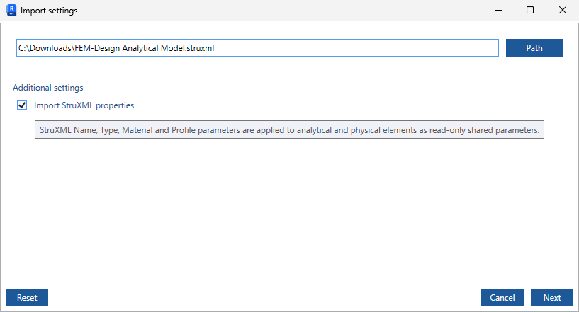 Import StruXML properties option during import