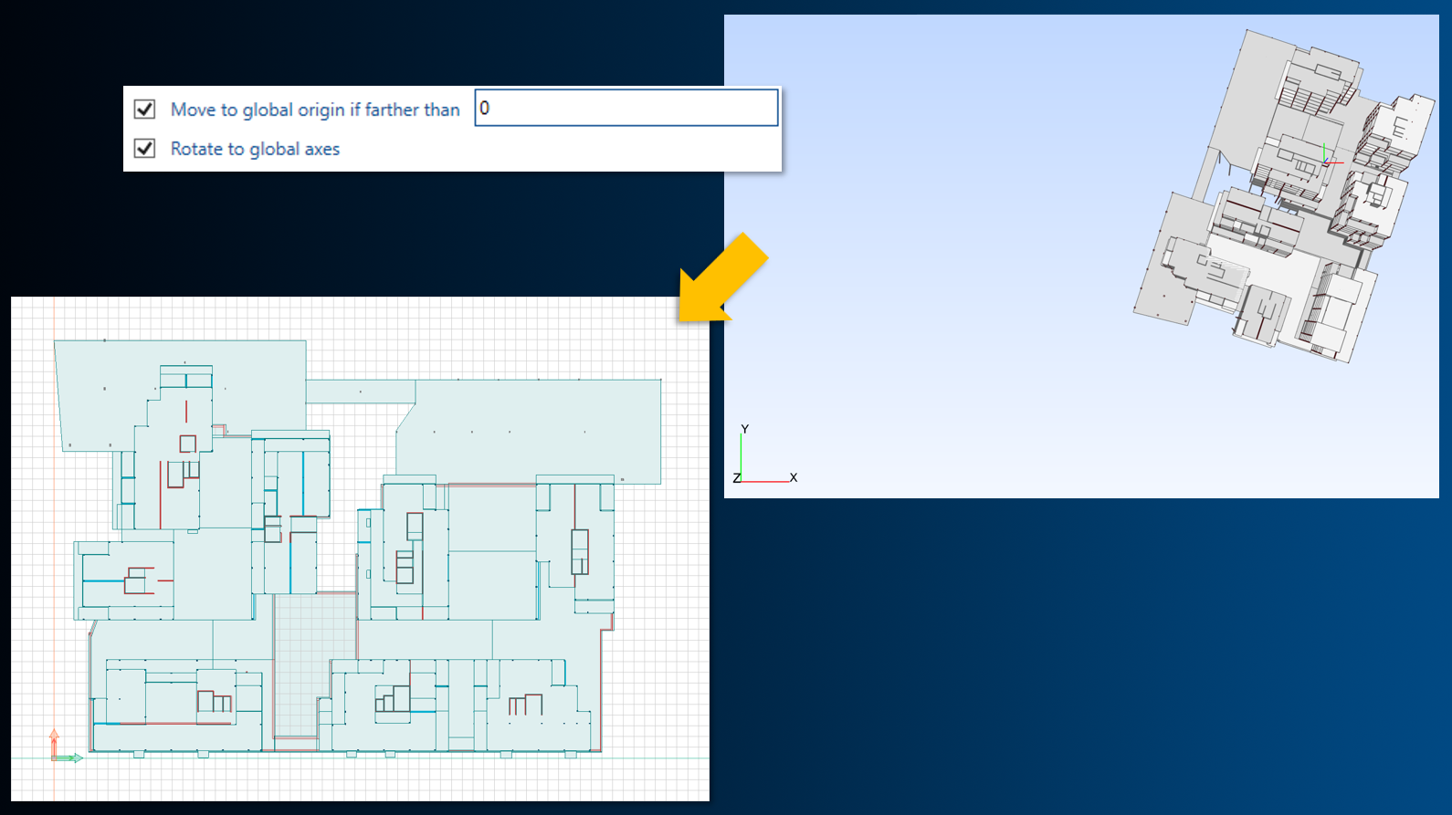 Auto-positioning model during export