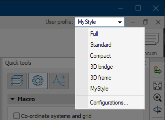 User profile layout drop-down menu