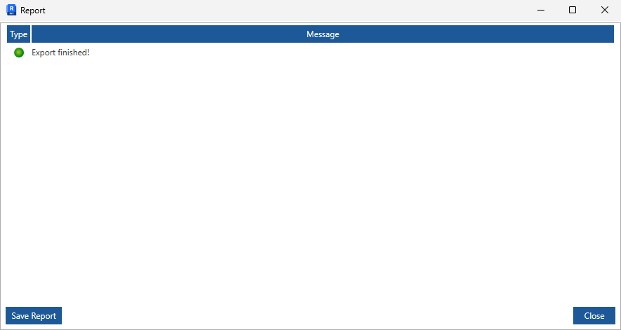 Export StruXML dialog's Report tab in Revit