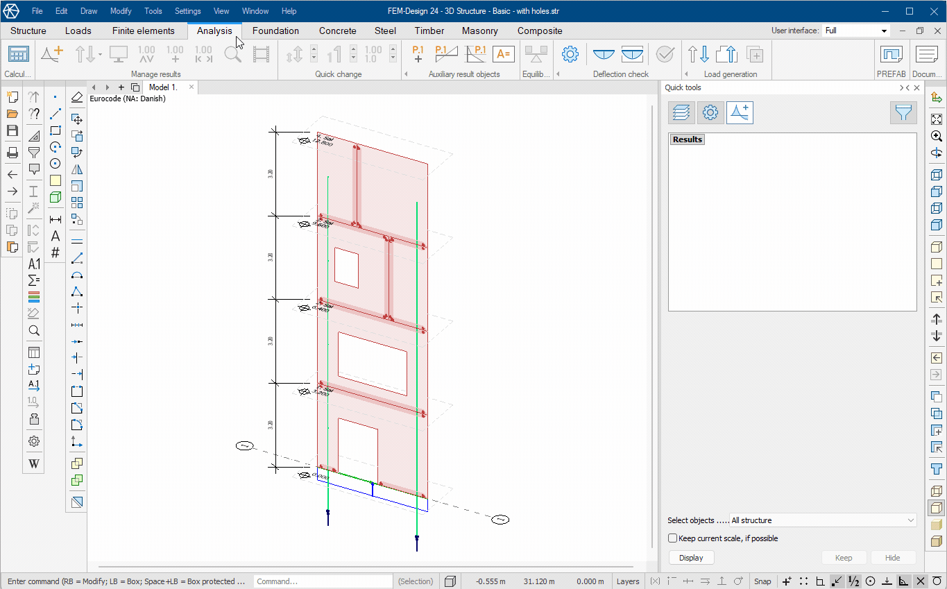 Import the current calculation with the import button in PREFAB