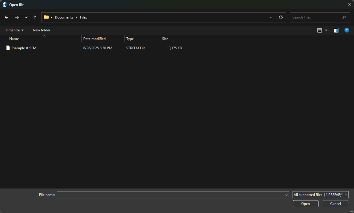 Opening a .strFEM file in PREFAB