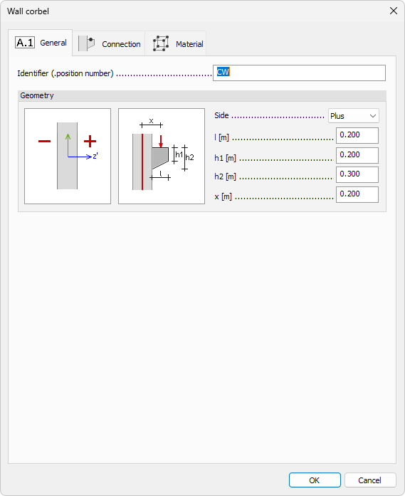 Wall corbel Default settings General tab
