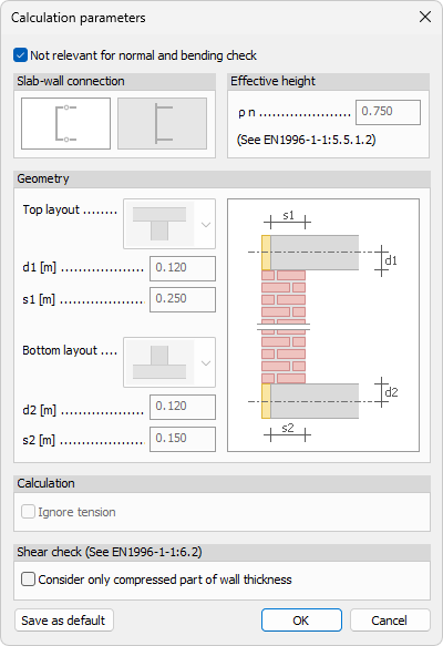 Calculation parameters dialogue