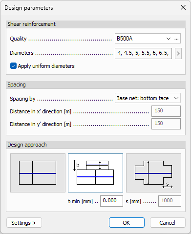 Shell shear reinforcement parameters dialogue