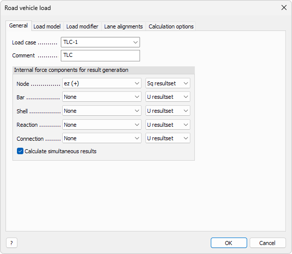 Traffic load Default settings General tab