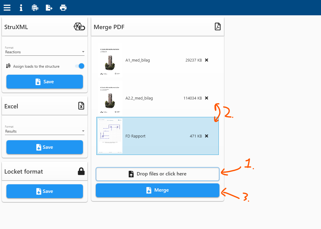 The Merge PDF tool in PREFAB