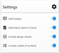 Settings panel with the Include design checks toggle