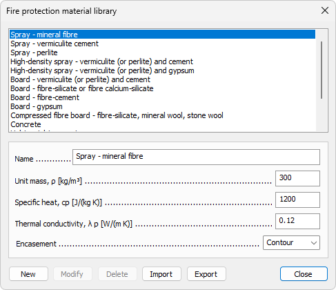 Fire protection material library