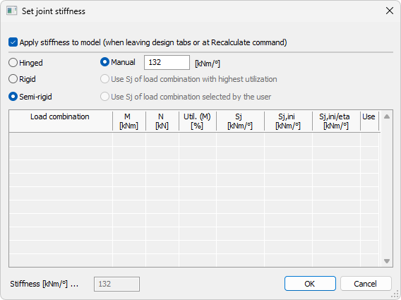 Set joint stiffness dialogue