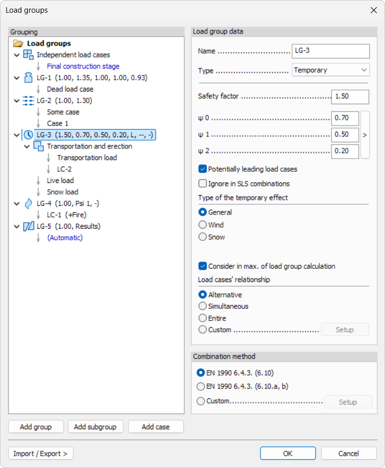 Temporary load group