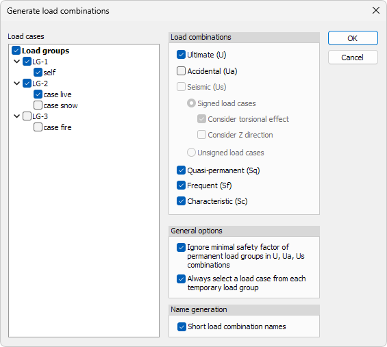 New load case dialogue