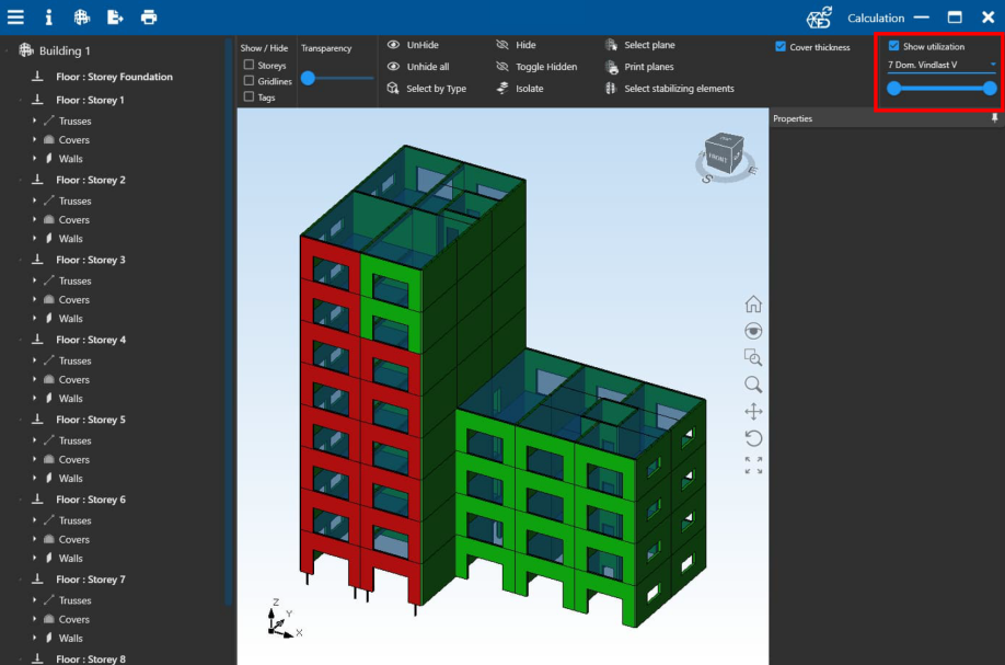 Element utilizations displayed in the 3D viewer