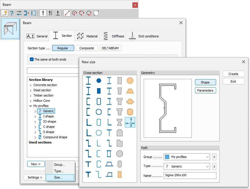 Parametric cross-sections