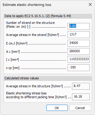 Estimate Elastic Shortening Loss dialogue