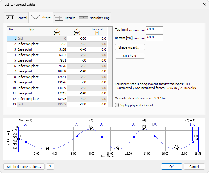 Post-tensioned cable Default settings Shape tab
