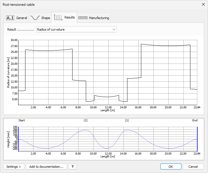 Post-tensioned cable Default settings Results tab