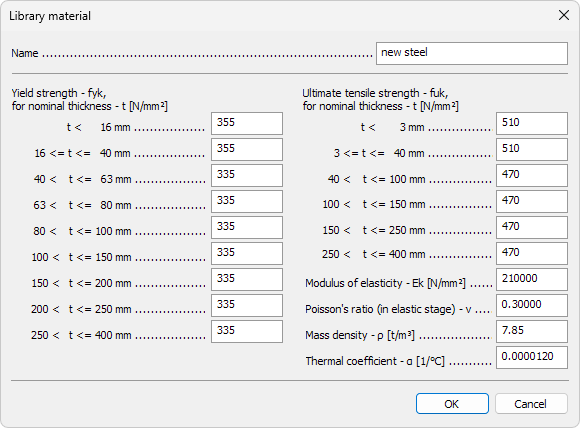 New Steel material dialogue